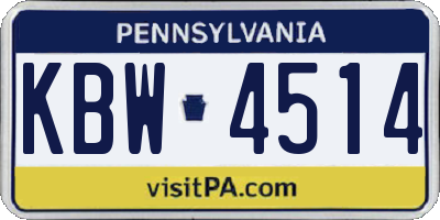 PA license plate KBW4514