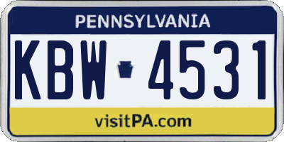 PA license plate KBW4531