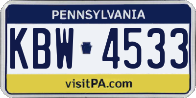 PA license plate KBW4533