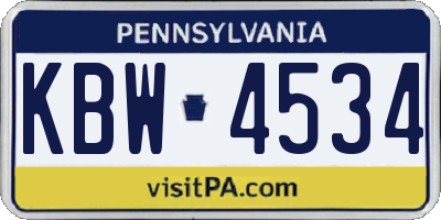 PA license plate KBW4534