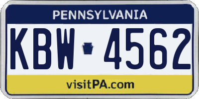 PA license plate KBW4562