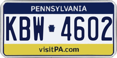 PA license plate KBW4602