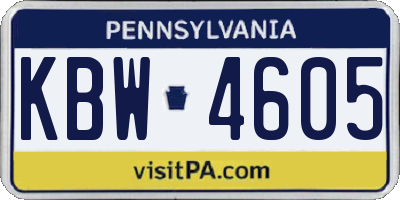 PA license plate KBW4605