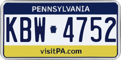 PA license plate KBW4752