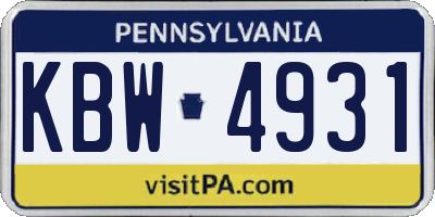 PA license plate KBW4931