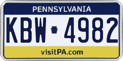 PA license plate KBW4982