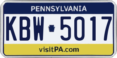 PA license plate KBW5017