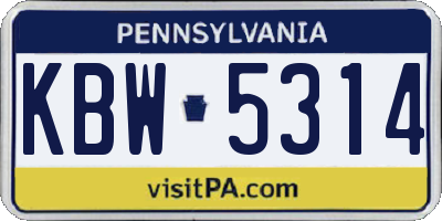PA license plate KBW5314