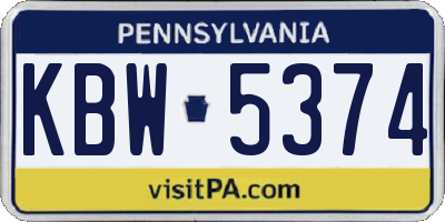 PA license plate KBW5374