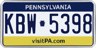 PA license plate KBW5398