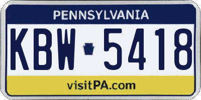 PA license plate KBW5418
