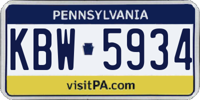 PA license plate KBW5934