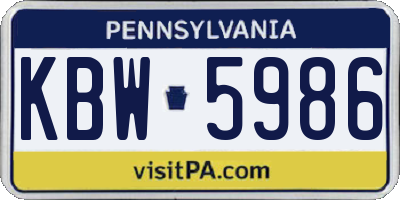 PA license plate KBW5986