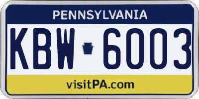 PA license plate KBW6003