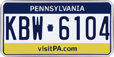 PA license plate KBW6104