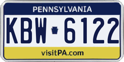 PA license plate KBW6122