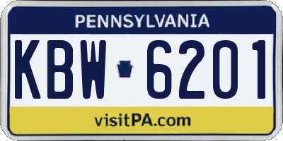 PA license plate KBW6201