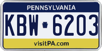 PA license plate KBW6203
