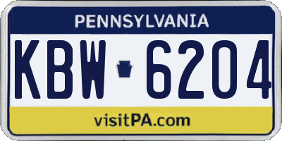 PA license plate KBW6204