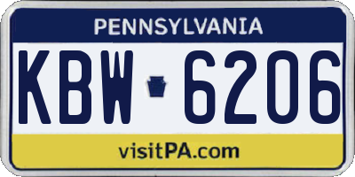 PA license plate KBW6206