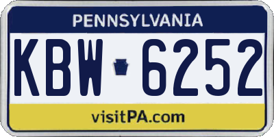 PA license plate KBW6252