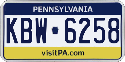 PA license plate KBW6258