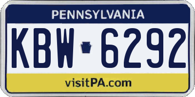 PA license plate KBW6292