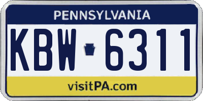 PA license plate KBW6311
