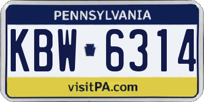 PA license plate KBW6314