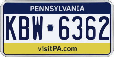 PA license plate KBW6362
