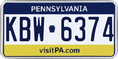PA license plate KBW6374