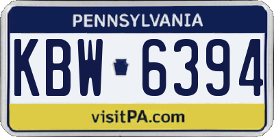 PA license plate KBW6394
