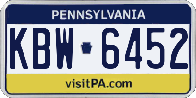PA license plate KBW6452