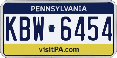 PA license plate KBW6454