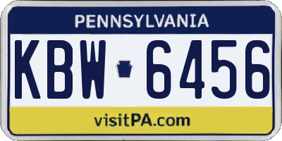 PA license plate KBW6456