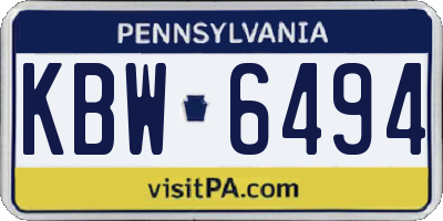 PA license plate KBW6494
