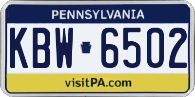 PA license plate KBW6502