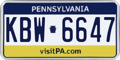 PA license plate KBW6647