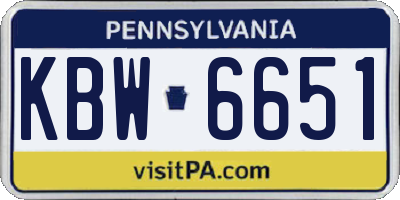 PA license plate KBW6651