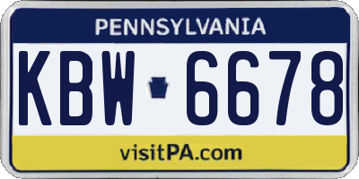 PA license plate KBW6678