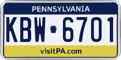 PA license plate KBW6701