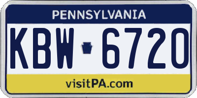 PA license plate KBW6720