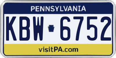 PA license plate KBW6752