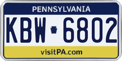 PA license plate KBW6802