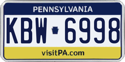 PA license plate KBW6998