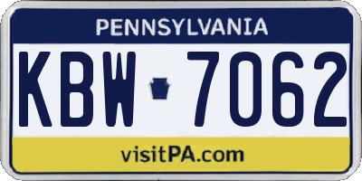 PA license plate KBW7062