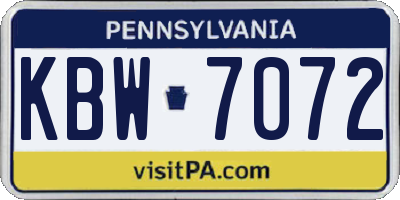 PA license plate KBW7072