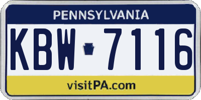 PA license plate KBW7116