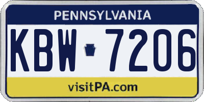PA license plate KBW7206
