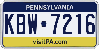 PA license plate KBW7216